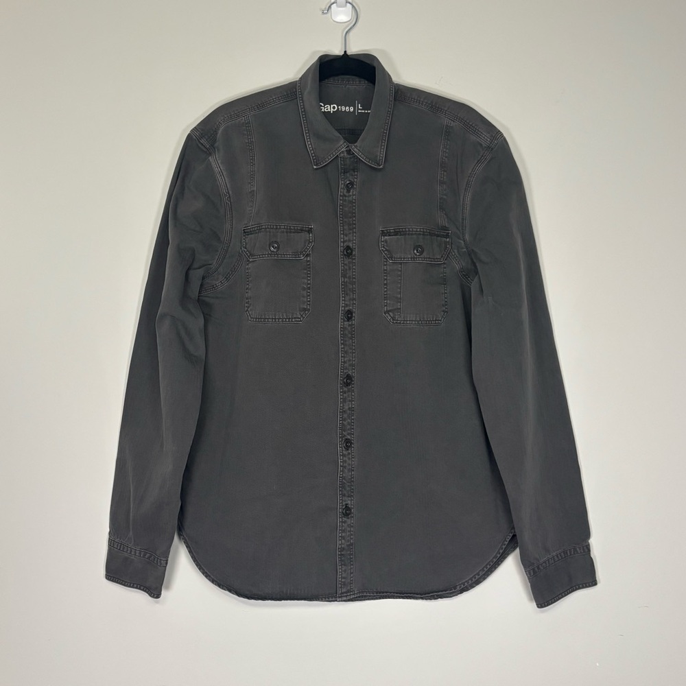 Gap 1969 Men's Gray Herringbone‎ Twill Military Work Shirt Large